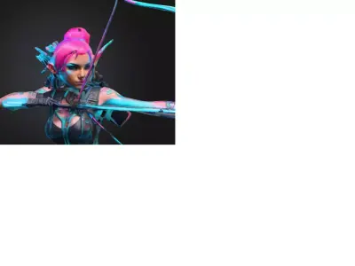Neon Cyber Elf Archer Miniatura   Elfa Arqueira Ciberpunk 3D print model