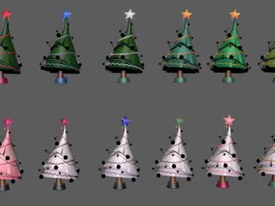 20 stylized color variations  christmas trees Low-poly 3D model