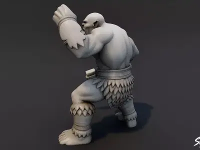Ogre Warrior Battle Roar Statue Low-poly 3D model