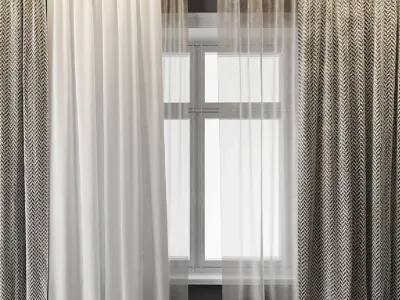 Curtains 1 wooden door 3D model