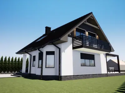 one family house with gable house 3D model