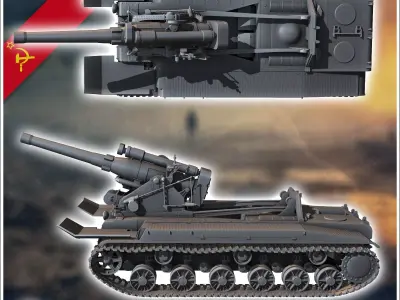 S-51 Self-Propelled Gun - Soviet army WW2 Second World East fron 3D print model V1