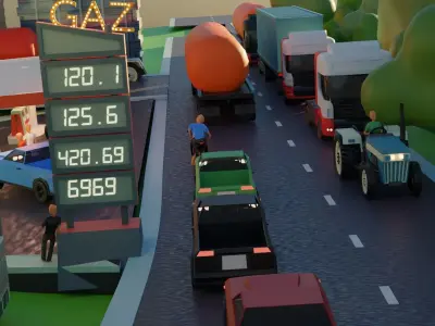 lowpoly town with vehicles  3D model