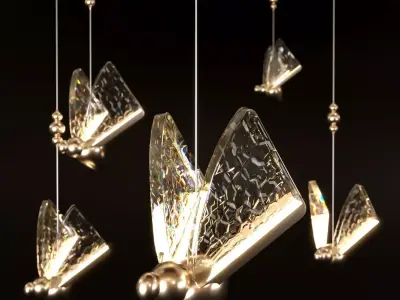 Butterfly LED Clear and Gold Unique Pendant Light 3D model