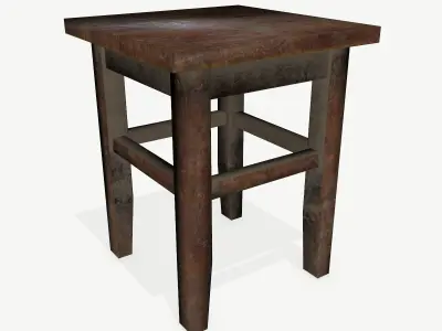 Footstool wooden table Low-poly 3D model