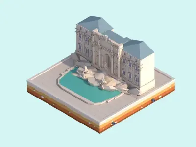 Cartoon Low Poly Trevi Fountain Low-poly 3D model
