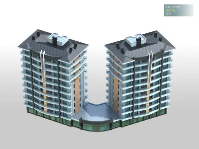 Architectural 3d Model with Render Scene Low-poly 3D model