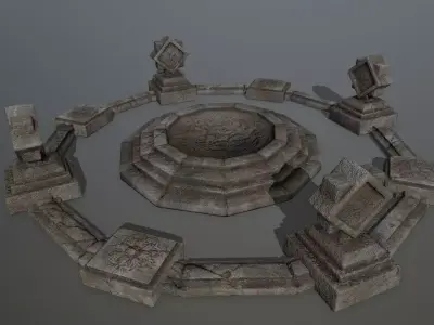 temple 2 circular stone structure Low-poly 3D model