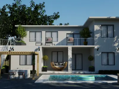 Blender Pool Villa Scene 3D model
