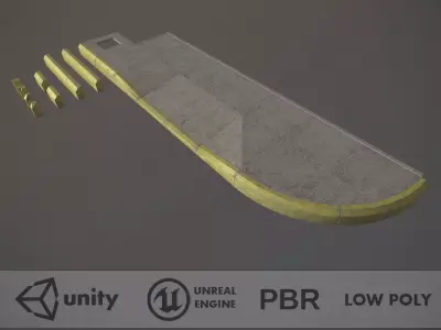 Sidewalk - Modular Set 4 with Yellow Curb Low-poly 3D model
