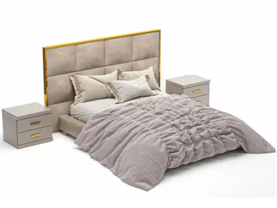 Bed-01 bed with headboard and two nightstands 3D model