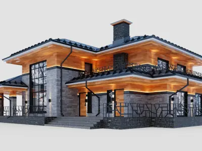 Two-story house in the Wright style 3D model