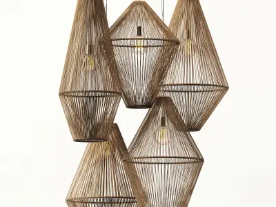 Lamp wood rattan wicker Cone n2 3D model