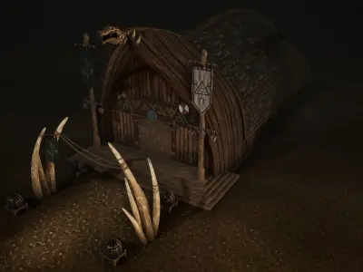 Viking Medieval Modular House Game-Ready Low-poly 3D model
