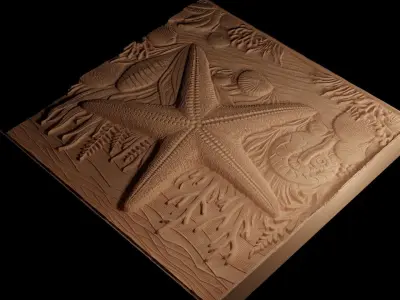 Starfish on the Ocean Floor Sandcasting Bas High Relief CNC 3D print model