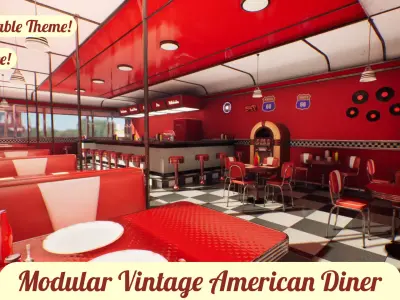 Modular Vintage American Diner Asset Pack UE4 UE5 Blender FBX Low-poly 3D model