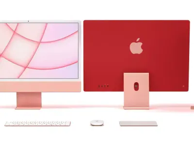 Apple iMac 24 inch 2021 Pink Keyboard Mouse Trackpad Low-poly 3D model