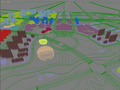 Architecture city with buildings and river 3D model buy