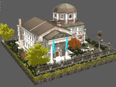 Realistic Western style architecture courtyard houses Low-poly 3D model