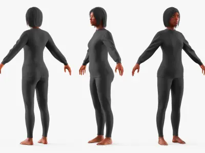  Female Wearing Slim Fit Underwear Suit Black Fur 