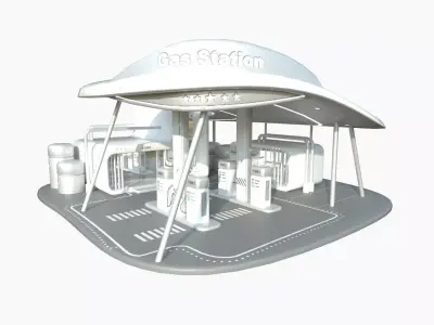SciFi Gas Station A02 White Gray - Sci Fi Exterior Design Low-poly 3D model