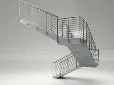 Stair 1 staircase with metal railings 3D model