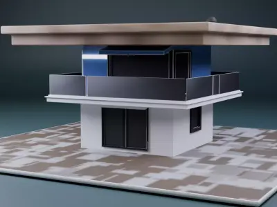 Modern Minimalist Two-Storey House  Low Poly 3D Model Low-poly 3D model
