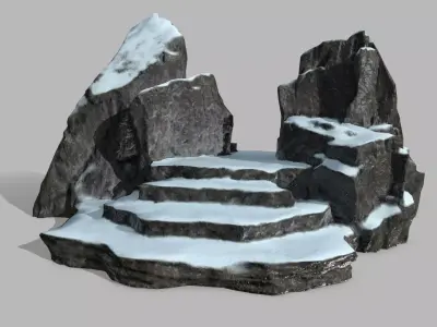 Stone rock with snow Low-poly 3D model