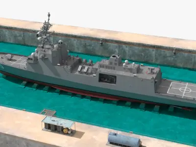  Concrete Naval Dry Dock with Warship Grey 