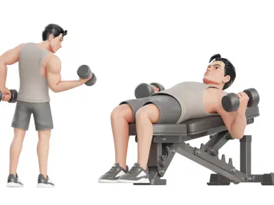 Cartoon Sports Gym Fitness Man  Low-poly 3D model