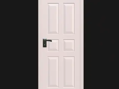 White Six-Panel Interior Door with Metal Handle 3D model