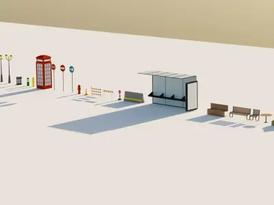 Low Poly city street props Low-poly 3D model