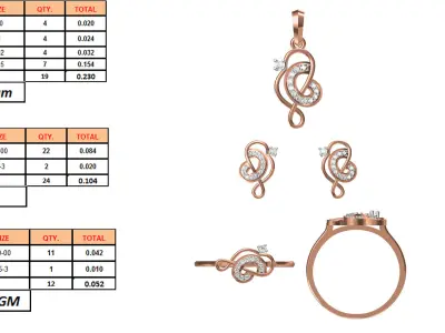 Light wt Ring Earrings Pendant set stl jcd 1-render details  3D print model buy