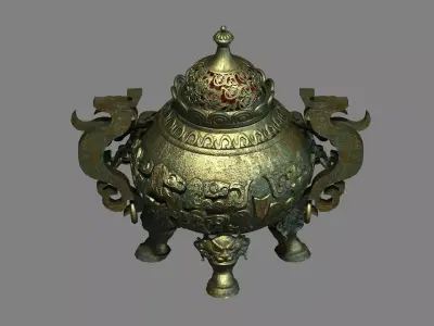 Ancient Chinese bronze tripod Low-poly 3D model