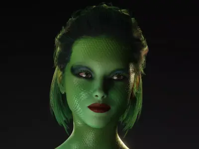 Alien Reptilian Female Character  Rigged  Game Ready  FBX OBJ Low-poly 3D model