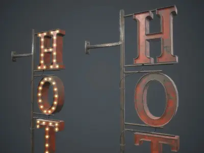 Old Metal Hotel Sign PBR Game Ready Low-poly 3D model