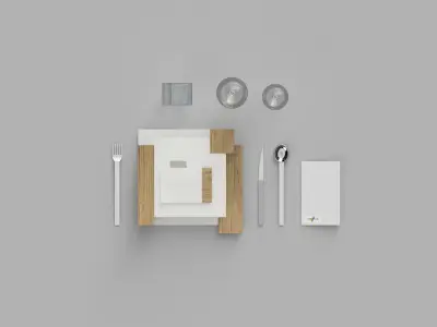 Dishes Set light fixture with three pieces of wood in air Low-poly 3D model