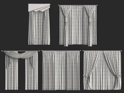 low poly curtains 3d models pack for game Low-poly 3D model