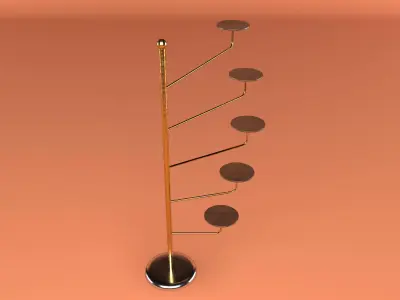 Shelf floor lamp with four wooden circles Low-poly 3D model