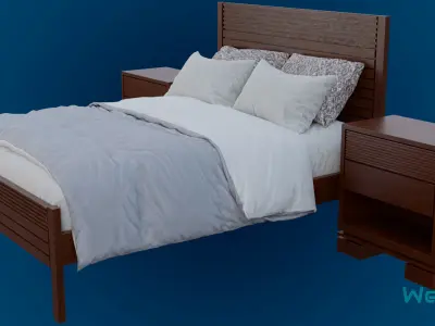 Bed with Nightstands Low-poly 3D model