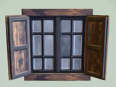 Wooden window with open shutters 3D model