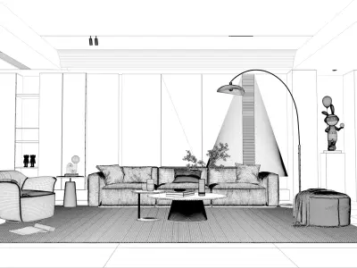 c4d Modern living room scene model  Low-poly 3D model