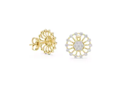 Diamond Sunburst Stud Earrings Round Halo Cluster Jewelry CAD 3D 3D print model