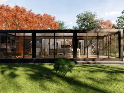 modern mobile home tiny house vacation house on 47m2 Low-poly 3D model