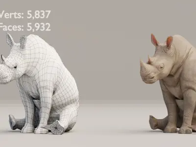 Rigged Baby Rhino And Adult Rhino Low-poly 3D model