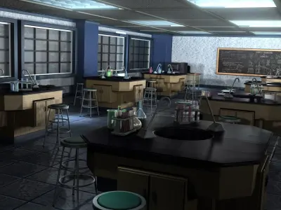 Classroom with tables and chairs 3D model