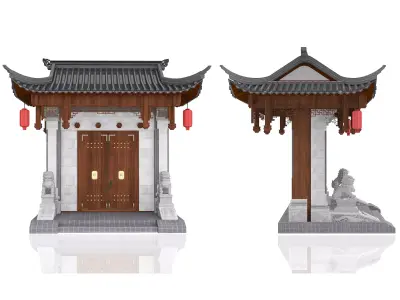 Chinese style gate Low-poly 3D model