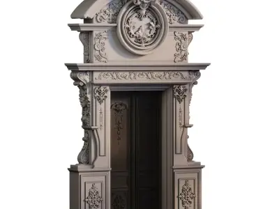 Ornate Wood Door set 924 Low-poly 3D model