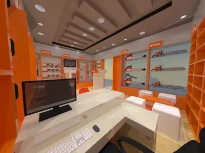 Showroom interior of store with orange furniture 3D model