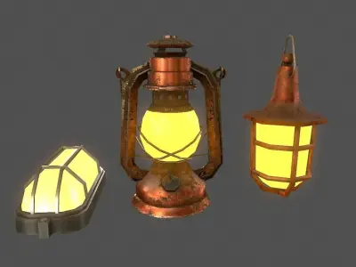Lamps Set - Game Ready lantern Low-poly 3D model